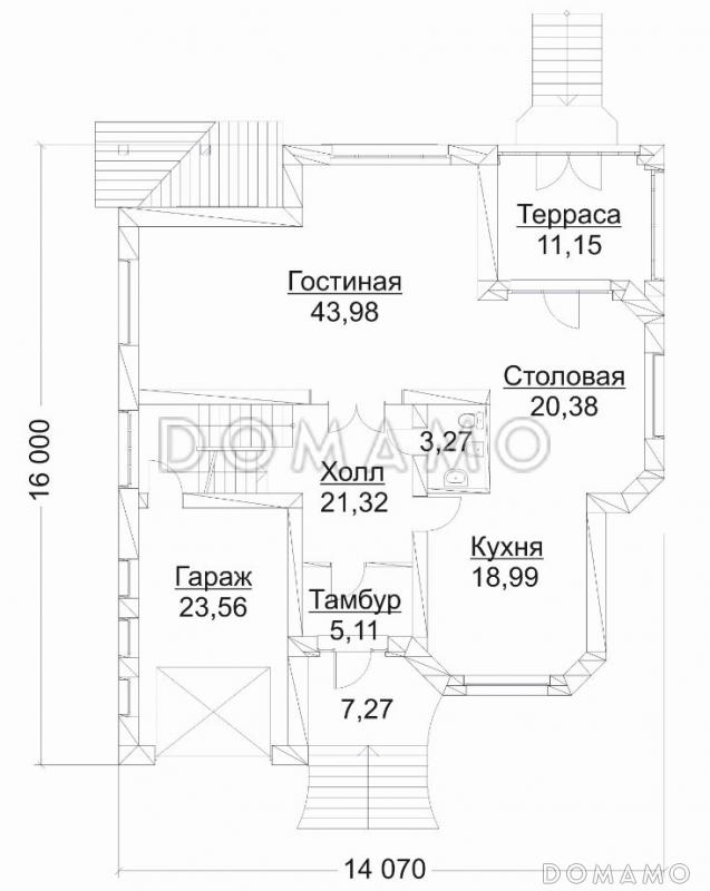 Проект дома из кирпича с гаражом и биллиардной / План 1 этажа
