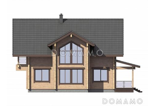 Проект дома из бруса с 4 спальнями, террасой, балконом и вторым светом / Фасад 2
