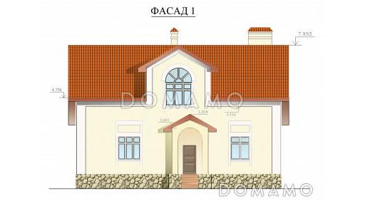 Проект дома с мансардным и цокольным этажами / Фасад 1