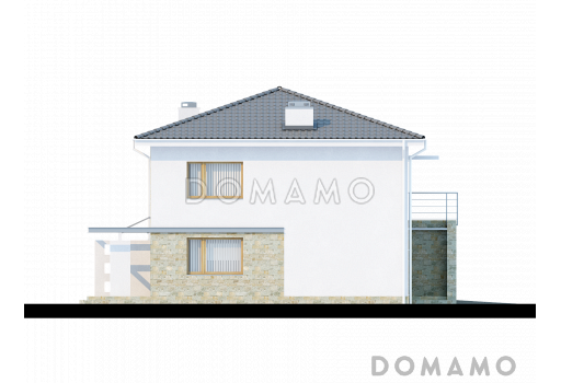 Проект просторного современного двухэтажного дома из газобетона, с пятью комнатами, гаражом и балконом / Фасад 4