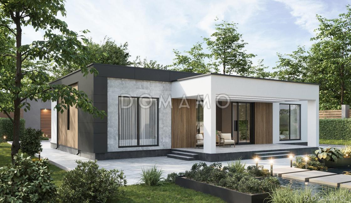 Проект одноэтажного газобетонного дома в стиле хай-тек с двумя спальнями, кабинетом и крытой террасой / 4