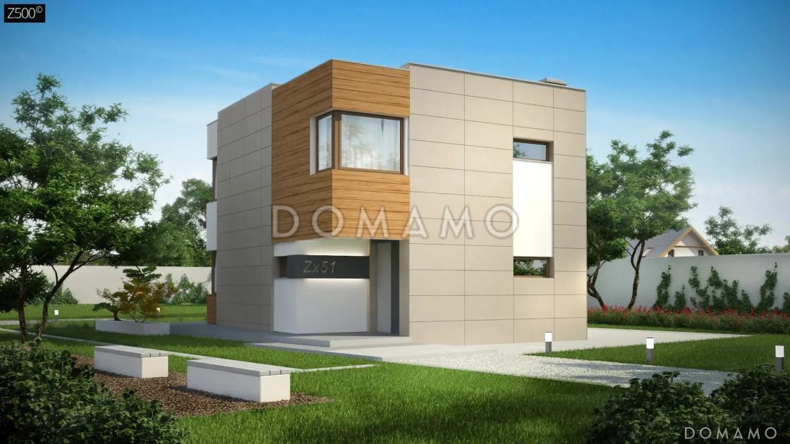 Проект дома из газобетона в стиле хай-тек с угловым остеклением, светлой гостиной и 3 спальнями / 2