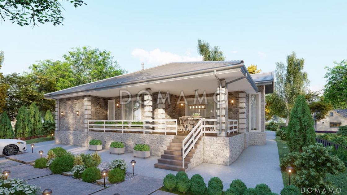 Проект одноэтажного кирпичного дома с 4 спальнями, террасой и столовой-гостиной / 10