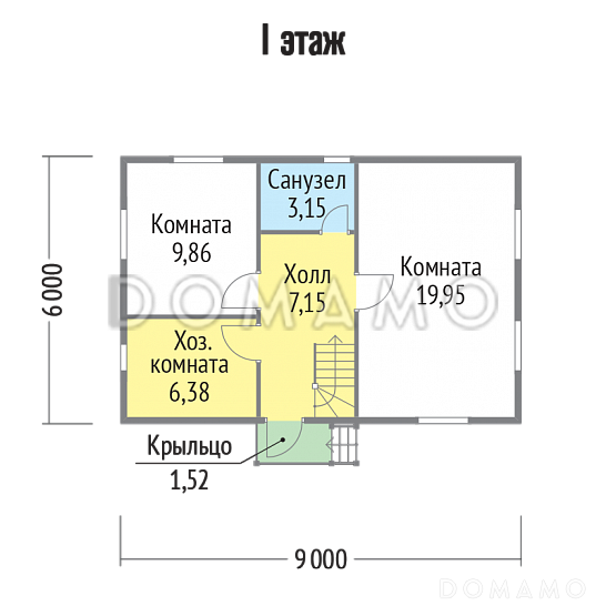 Проект каркасного дома с санузлом / План 1 этажа