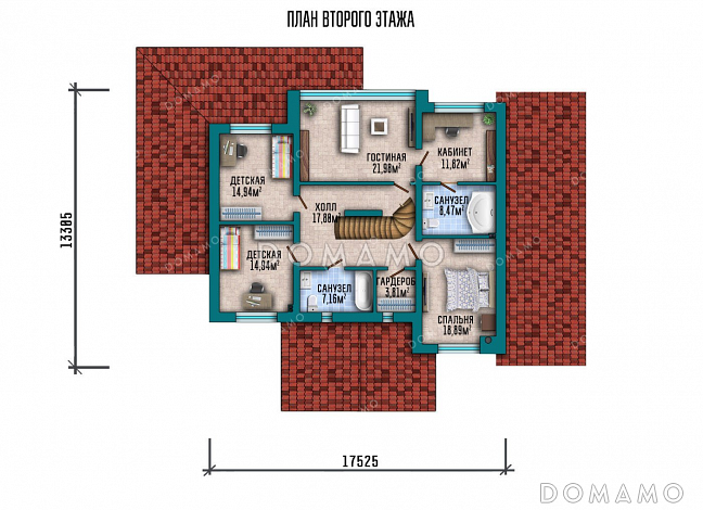 Проект двухэтажного дома с мансардой и гаражом / План 2 этажа Проект двухэтажного дома с мансардой и гаражом / План 2 этажа