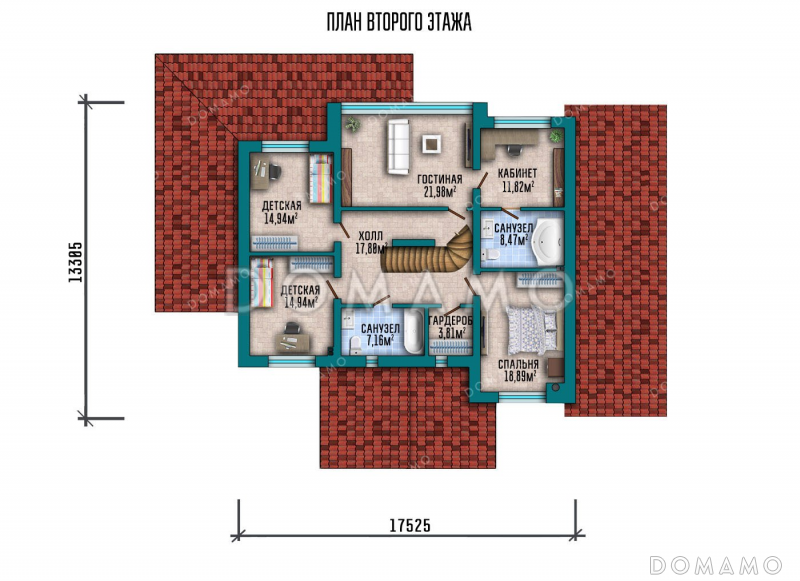 Проект двухэтажного дома с мансардой и гаражом / План 2 этажа