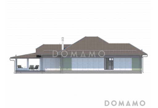 Проект большого одноэтажного дома с крытой террасой / Фасад 2