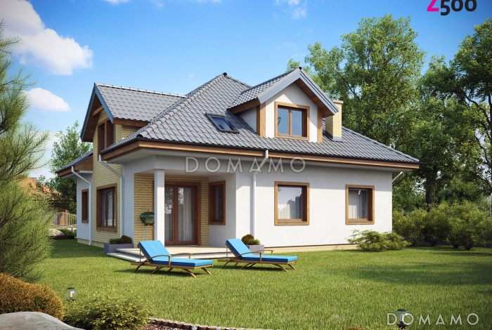 Проект мансардного дома из газобетона с кабинетом, гаражом и техническим помещением Проект мансардного дома из газобетона с кабинетом, гаражом и техническим помещением