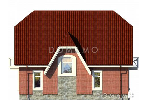 Проект дома одноэтажного дома с мансардным этажом, эркером, балконами в спальне / Фасад 1