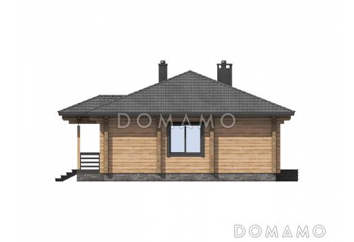 Проект одноэтажного дома с террасой, хозяйственным помещением, тремя спальнями / Фасад 3