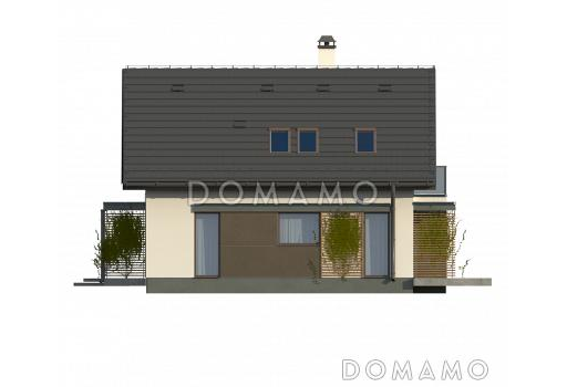 Проект компактного одноэтажного мансардного дома из кирпича с тремя спальнями и кабинетом / Фасад 3