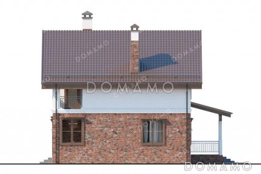 Проект дома с просторной кухней-столовой, загороженным крыльцом и уютным балконом на верхнем этаже / Фасад 2