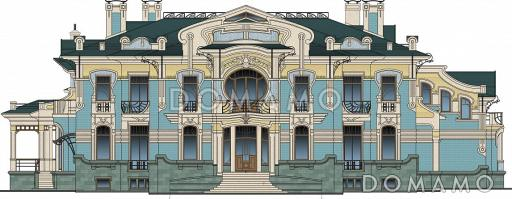 Проект двухэтажного дома из кирпича с цокольным этажом / Фасад 1