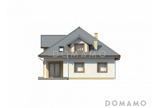 Проект мансардного дома из газобетона с кабинетом, гаражом и техническим помещением / Фасад 2