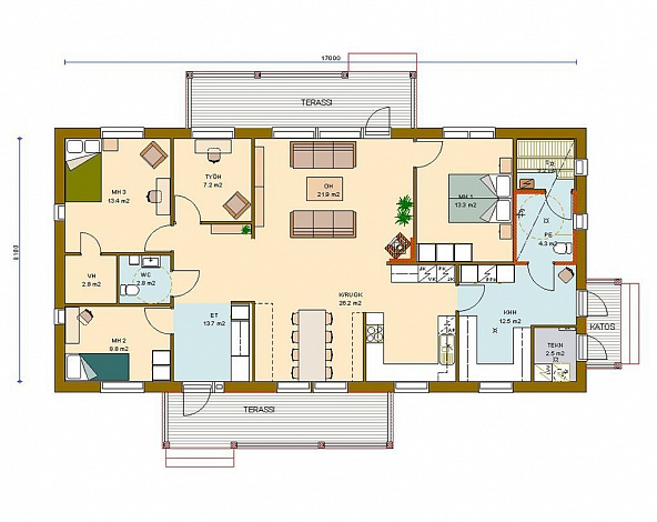 Проект каркасного дома с просторной прихожей / План 1 этажа