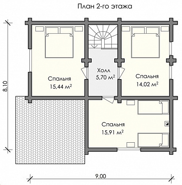 Проект дома из бревна с тремя просторными спальнями / План мансардного этажа Проект дома из бревна с тремя просторными спальнями / План мансардного этажа