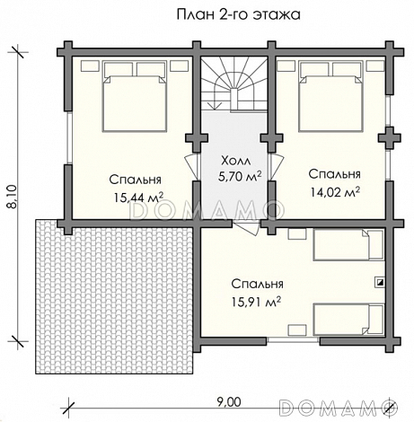 Проект дома из бревна с тремя просторными спальнями / План мансардного этажа Проект дома из бревна с тремя просторными спальнями / План мансардного этажа