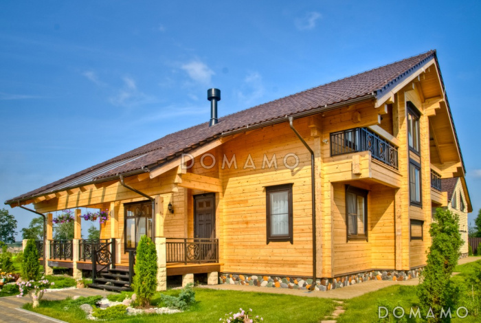 Проект двухэтажного дома из клееного бруса с бассейном и сауной на первом этаже Проект двухэтажного дома из клееного бруса с бассейном и сауной на первом этаже