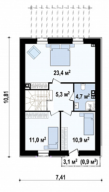 Проект двухэтажного дома из кирпича с кабинетом и балконом / План 2 этажа Проект двухэтажного дома из кирпича с кабинетом и балконом / План 2 этажа