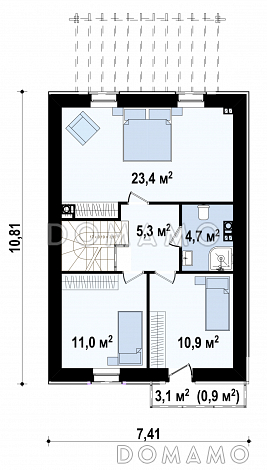 Проект двухэтажного дома из кирпича с кабинетом и балконом / План 2 этажа Проект двухэтажного дома из кирпича с кабинетом и балконом / План 2 этажа