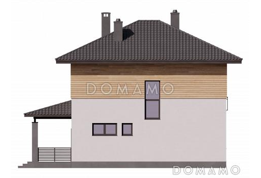 Проект дома из газобетона с эркером, крыльцом-террасой и 4 спальнями / Фасад 4