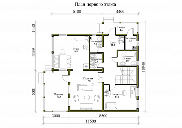 Проект двухэтажного каркасного дома с панорамным остеклением и двумя верандами / План 1 этажа Проект двухэтажного каркасного дома с панорамным остеклением и двумя верандами / План 1 этажа