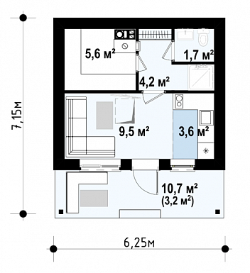 Проект компактной бани из газобетона с комнатой отдыха и крытой террасой / План 1 этажа Проект компактной бани из газобетона с комнатой отдыха и крытой террасой / План 1 этажа