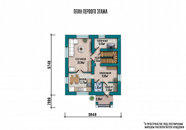 Проект компактного дома с тремя спальнями, котельной и изолированной кухней / План 1 этажа Проект компактного дома с тремя спальнями, котельной и изолированной кухней / План 1 этажа
