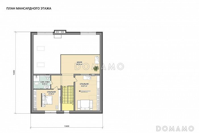 Проект Г-образного дома из газобетона с 3 спальнями, изолированной кухней и зоной барбекю на террасе / План мансардного этажа Проект Г-образного дома из газобетона с 3 спальнями, изолированной кухней и зоной барбекю на террасе / План мансардного этажа