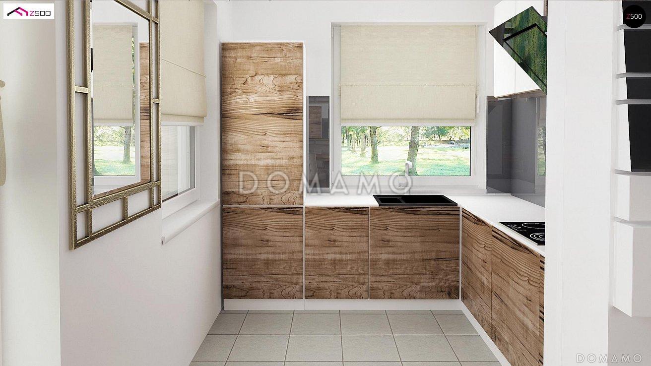 Проект компактного одноэтажного мансардного дома из кирпича с тремя спальнями и фронтальной террасой / 6