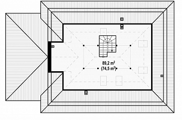 Проект одноэтажного дома из кирпича с мансардой, гаражом и зоной барбекю на террасе / План мансардного этажа