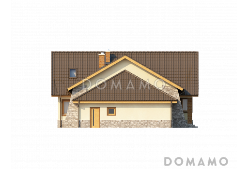 Проект просторного одноэтажного мансардного дома из газобетона с кабинетом, четырьмя спальнями и гаражом на два автомобиля  / Фасад 3