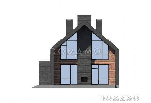 Проект дома с террасой, просторной гостиной, комнатами с санузлом / Фасад 1