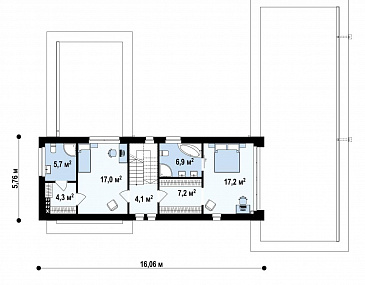 Проект двухэтажного дома с эксплуатируемой кровлей, гаражом, большой прихожей, светлой гостиной, кабинетом / План 2 этажа Проект двухэтажного дома с эксплуатируемой кровлей, гаражом, большой прихожей, светлой гостиной, кабинетом / План 2 этажа