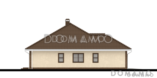 Проект одноэтажного дома с мансардой и треугольными окнами на крыше / Фасад 1