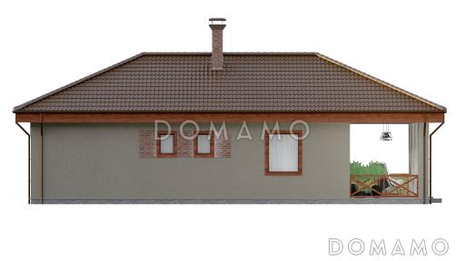 Проект одноэтажного дома из газобетона с большой террасой и двумя спальнями / Фасад 3