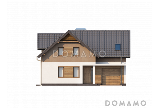 Проект мансардного дома из газобетона с тремя спальнями и кабинетом, балконом и гаражом  / Фасад 4
