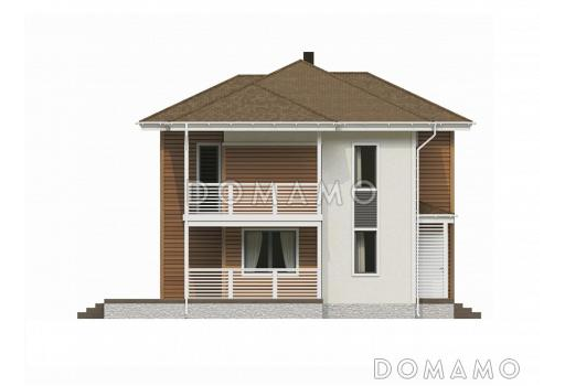 Проект каркасного дома с двумя угловыми балконами / Фасад 3 Проект каркасного дома с двумя угловыми балконами / Фасад 3