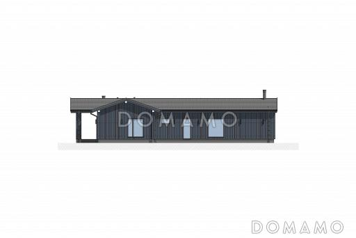Проект просторного дома Г-образной формы с 3 спальнями, кабинетом, гаражом и крытой террасой с барбекю / Фасад 2