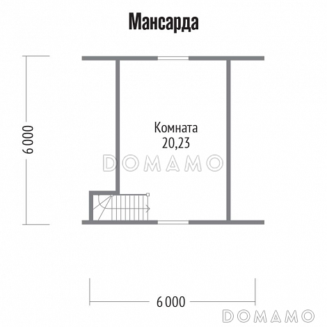 Проект бани из клееного бруса 6х6 с мансардой / План мансардного этажа Проект бани из клееного бруса 6х6 с мансардой / План мансардного этажа