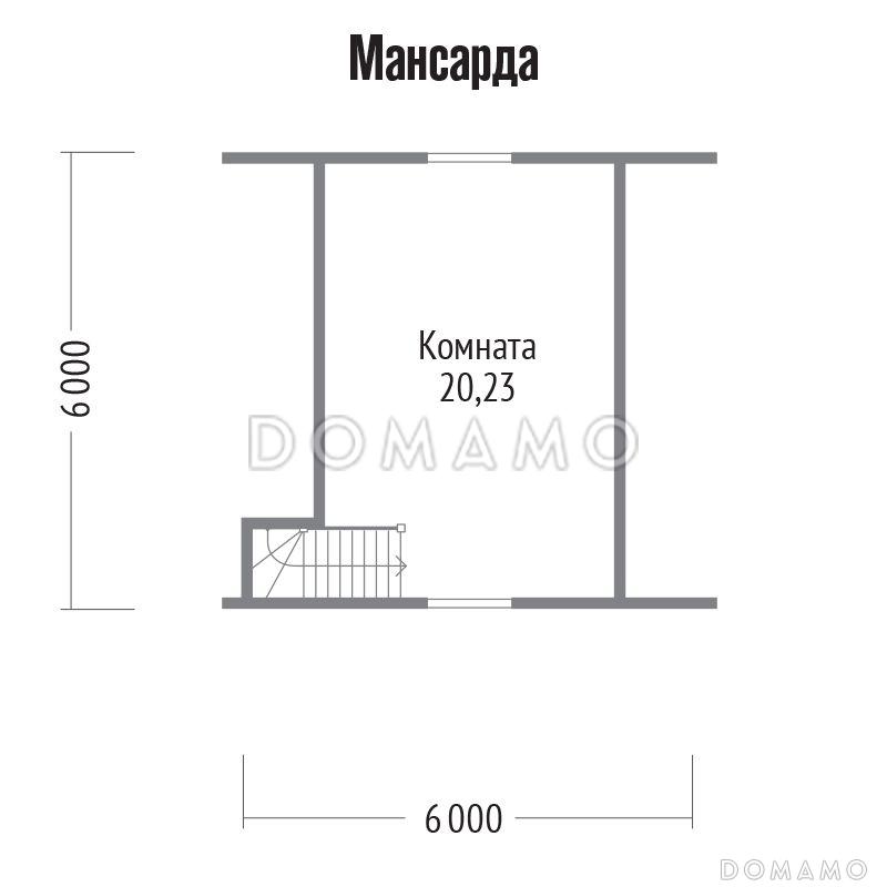 Проект бани из клееного бруса 6х6 с мансардой / План мансардного этажа Проект бани из клееного бруса 6х6 с мансардой / План мансардного этажа