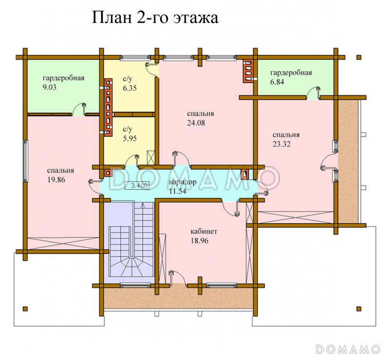 Проект одноэтажного дома с мансардным этажом и двумя балконами / План мансардного этажа