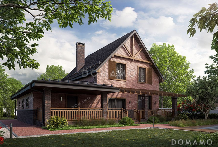 Проект одноэтажного дома с мансардой, гаражом на два автомобиля и большой террасой Проект одноэтажного дома с мансардой, гаражом на два автомобиля и большой террасой