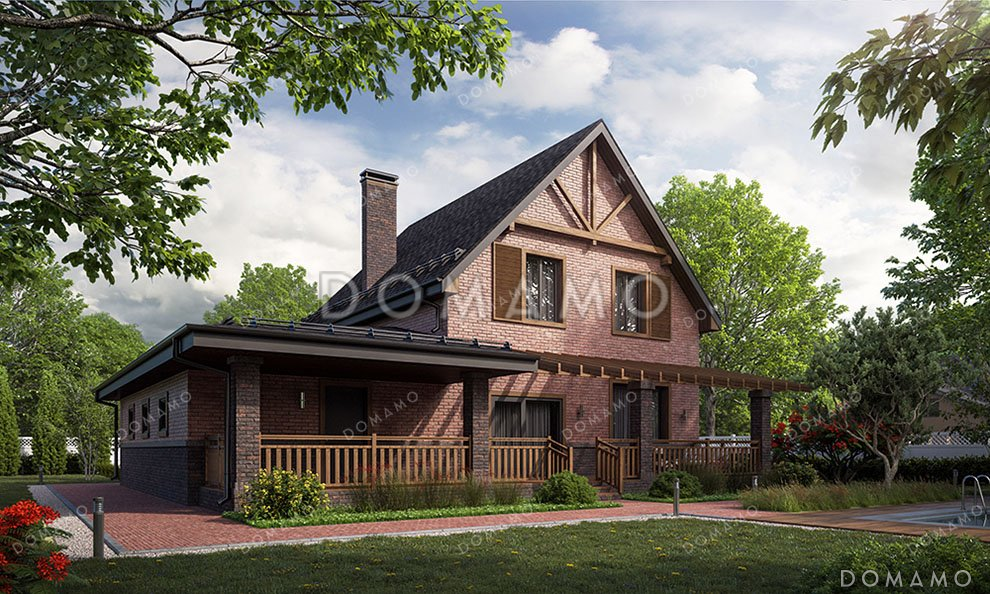 Проект одноэтажного дома с мансардой, гаражом на два автомобиля и большой террасой / 2