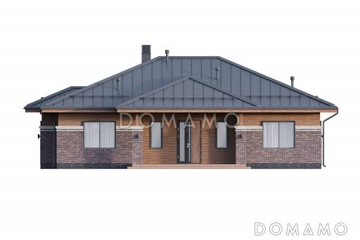 Проект кирпичного одноэтажного дома с тремя спальнями и кухней-столовой-гостиной / Фасад 1