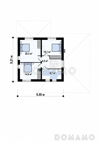 Проект двухэтажного дома из кирпича с гаражом, кабинетом, террасой / План 2 этажа