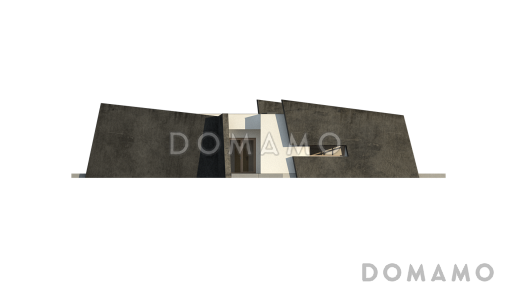 Проект современного одноэтажного дома из газобетона необычного дизайна с плоской крышей и с тремя спальнями / Фасад 1