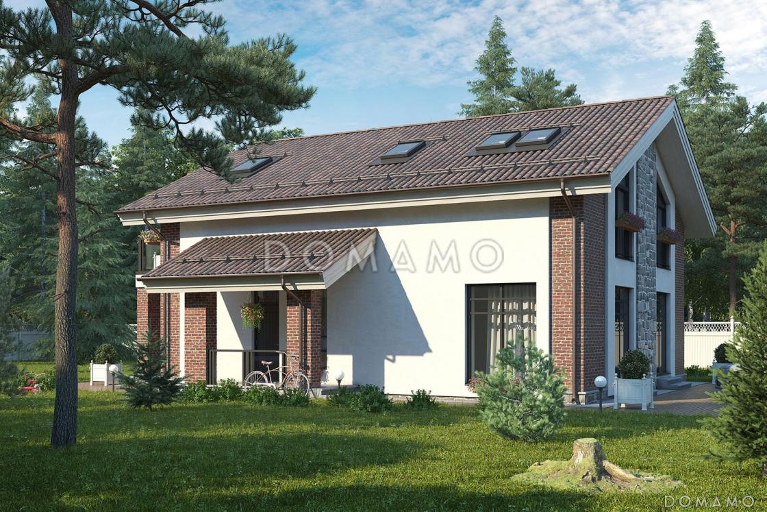 Проект двухэтажного кирпичного дома с террасой, балконом, сауной и 5 спальнями / 2