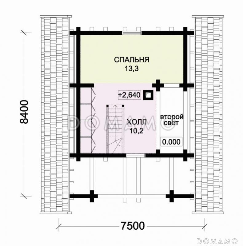 Проект небольшого деревянного дома с камином и лоджией  / План мансардного этажа