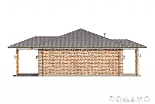 Проект одноэтажного дома, облицованного кирпичом, с тремя спальнями и террасой / Фасад 2